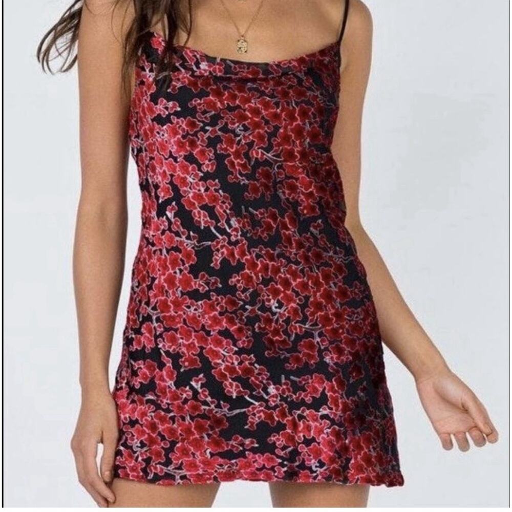Princess Polly Velvet Floral slip minidress Sz. 8 cowl neck red/black Y2K style